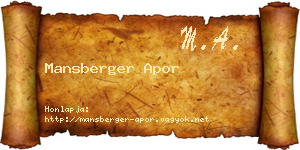 Mansberger Apor névjegykártya